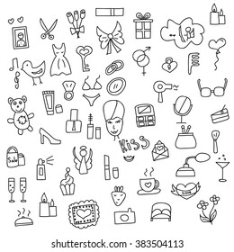 Icons of women hand drawn doodle in style. Vector illustration