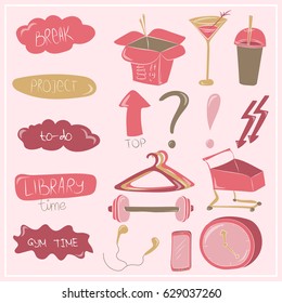 Icons and word bubbles pink