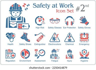 Icons of work safety with keywords vector second version 