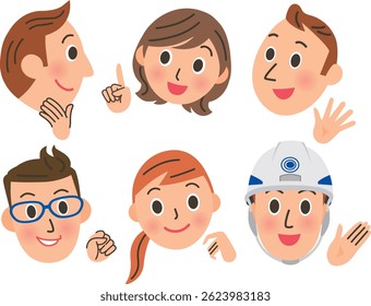 Icons of working people with various facial expressions