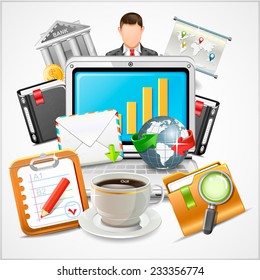 Icons Workplace, Items of Business Vector