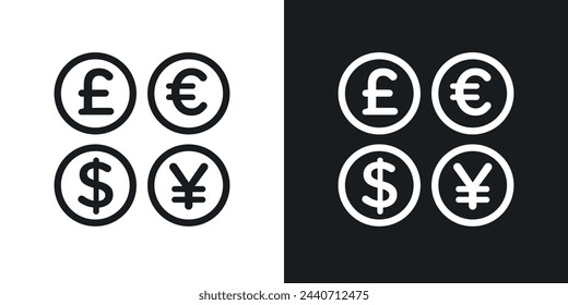 Icons of World Currencies. Symbols of Monetary Exchange and Value.