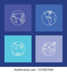 icons world map linear style