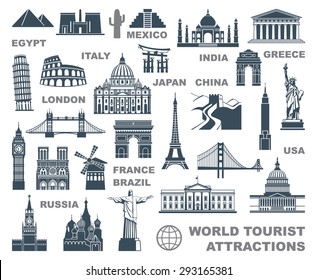 Icons world tourist attractions
