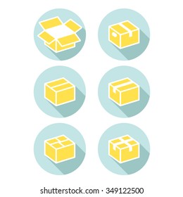 icons yellow cardboard boxes open and closed