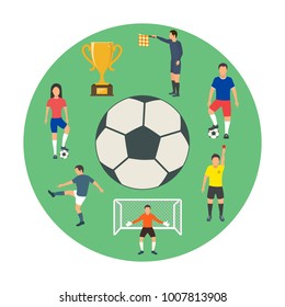Icons of young people playing football .