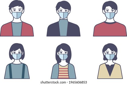 Icons of young people wearing masks