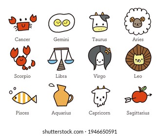 Icons of the Zodiac signs with a loose hand-drawn