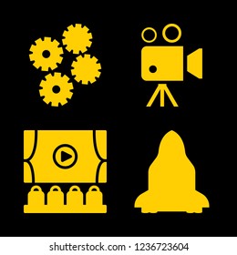 [IconsCount] 3d vector set. With mechanism, rocket and cinema icons in set