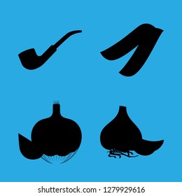 [IconsCount] aromatic vector set. With garlic, beans and smoking pipe icons in set