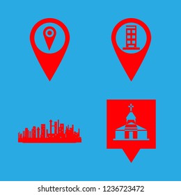 [IconsCount] buildings vector set. With cathedral pin, building location and city icons in set