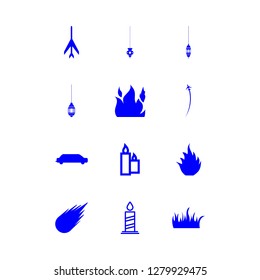 [IconsCount] burn vector set. With long car, lantern and candle icons in set