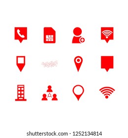 [IconsCount] connection vector set. With phone number, pin in the map and building icon icons in set