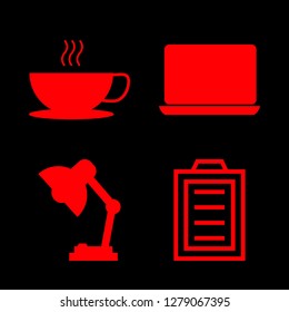 [IconsCount] desktop vector set. With notepad, laptop and coffee icon icons in set