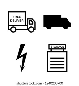 [IconsCount] distribution vector set. With high voltage, delivery truck and logistics icons in set