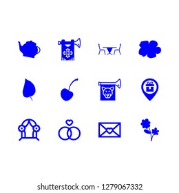 [IconsCount] flower vector set. With fanfare, wedding arch and wedding invitation icons in set
