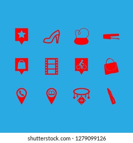 [IconsCount] girl vector set. With bicycle pin, handbag and library pin icons in set