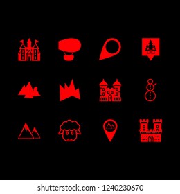 [IconsCount] hill vector set. With snowman, air balloon and castle icons in set