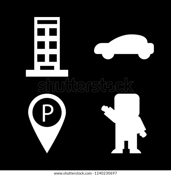 [IconsCount] innovation vector set.\
With robot, parking location and building icon icons in\
set