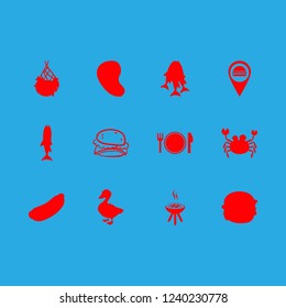 [IconsCount] meat vector set. With hamburger, crab and picnik icons in set