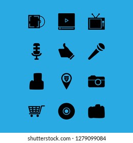 [IconsCount] media vector set. With video player, police station pin and microphone icons in set
