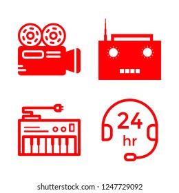 [IconsCount] microphone vector set. With synthesizer, customer service and video camera icons in set