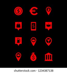 [IconsCount] payment vector set. With bar pin, coffee shop pin and gas station point icons in set