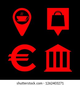 [IconsCount] payment vector set. With money, shopping pin and coffee shop pin icons in set