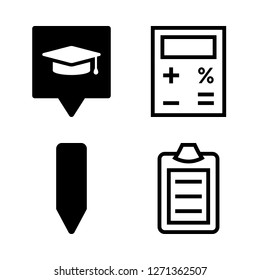 [IconsCount] pen vector set. With calculator, college pin and notepad icons in set
