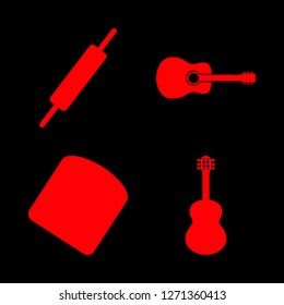 [IconsCount] roll vector set. With rolling pin, guitar and drum icons in set