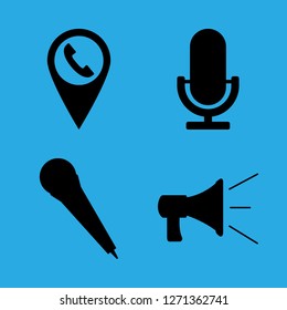[IconsCount] speak vector set. With loudspeaker, microphone and phone pin icons in set