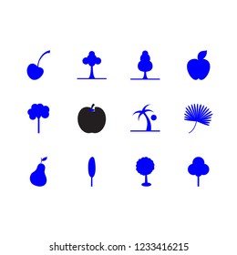 [IconsCount] stem vector set. With palm, cherry and pear icons in set