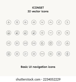 Iconset, 32 vector icons for basic UI navigation elements