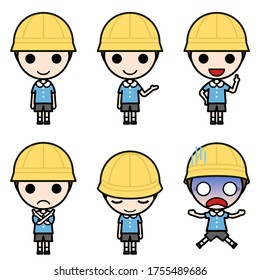 Icon-style character - Various poses of elementary school boy in summer uniform (stand, presentation, proposal, ban, bow, shock)
