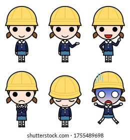 Icon-style character - Various poses of elementary school girl in winter uniform (stand, presentation, proposal, ban, bow, shock)