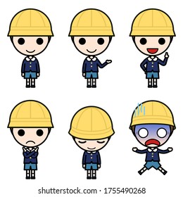 Icon-style character - Various poses of elementary school boy in winter uniform (stand, presentation, proposal, ban, bow, shock)