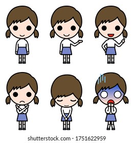 Icon-style character - Various poses of girl with pigtails