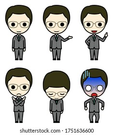 Icon-style character - Various poses of a middle aged man in suit