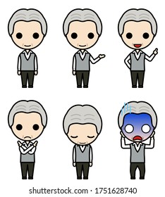 Icon-style character - Various poses of a senior man in casual wear
