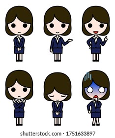 Icon-style character - Various poses of a young woman in suit