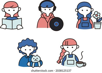 Icon-style illustrations of people who enjoy hobbies