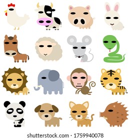 Icon-style Straight face animals set