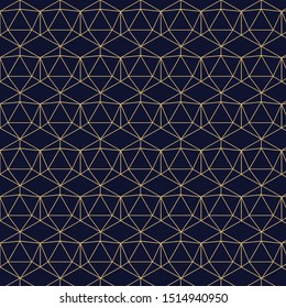 Icosahedron abstract geometric pattern vector file. A seamless vector background. Blue-black and gold texture.