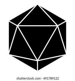 Icosahedron in black, sacred geometry, platonic solid, vector illustration