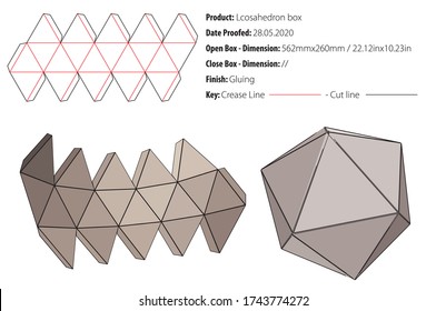 Icosahedron box packaging design template gluing - die cut - vector