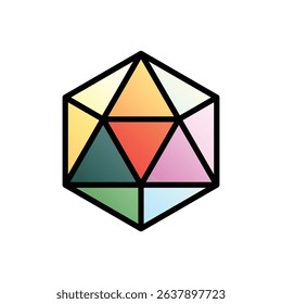 Icosahedron. Editable vector icon, coloured with outlined stroke.
