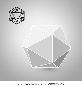 icosahedron is a geometric figure. Hipster Fashion minimalist design. Film solid bodies. icosahedron flat design vector illustration, fine art line. Vector illustration.