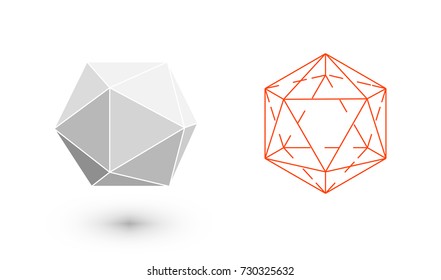 icosahedron is a geometric figure. Hipster Fashion minimalist design. Film solid bodies. icosahedron flat design vector illustration, fine art line. Vector illustration.