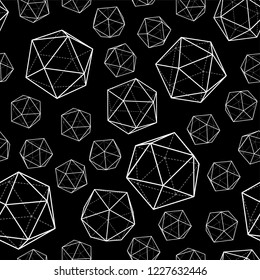 Icosahedron geometric pattern. Low poly shapes on black background. Vector 3d forms.