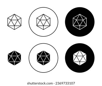 Icosahedron geometrical figure outline icon set in black filled and outlined style. suitable for UI designs svg